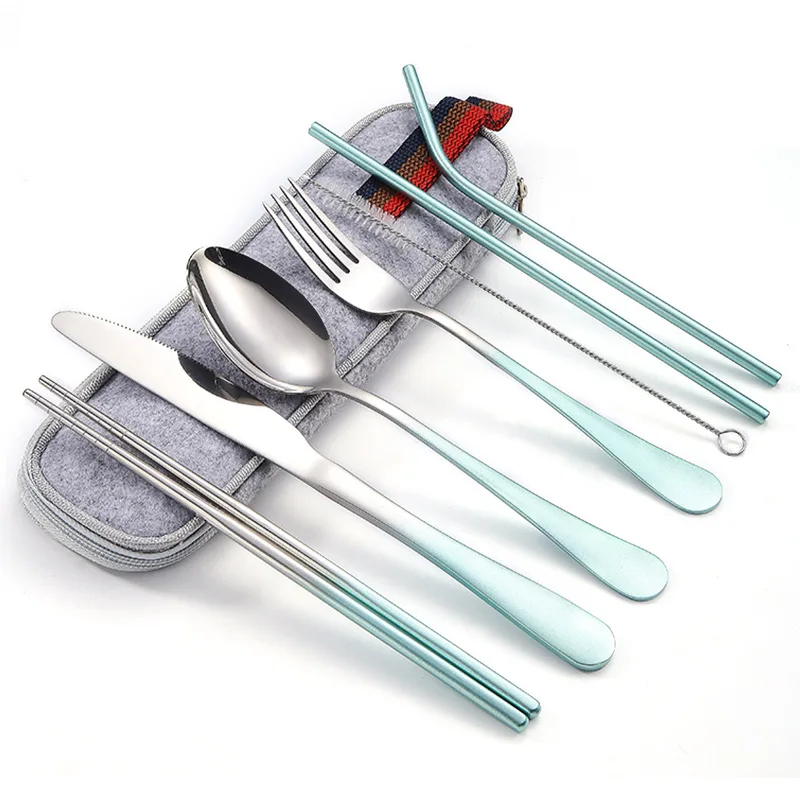 Stainless Steel Knife, Fork And Spoon Straw Set Green - Shop at LoveMi