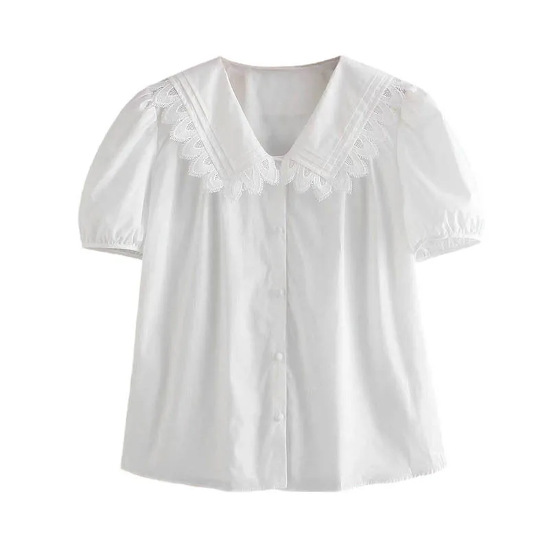 New Female French Doll Collar Embroidered Poplin Shirt Red - Shop at LoveMi