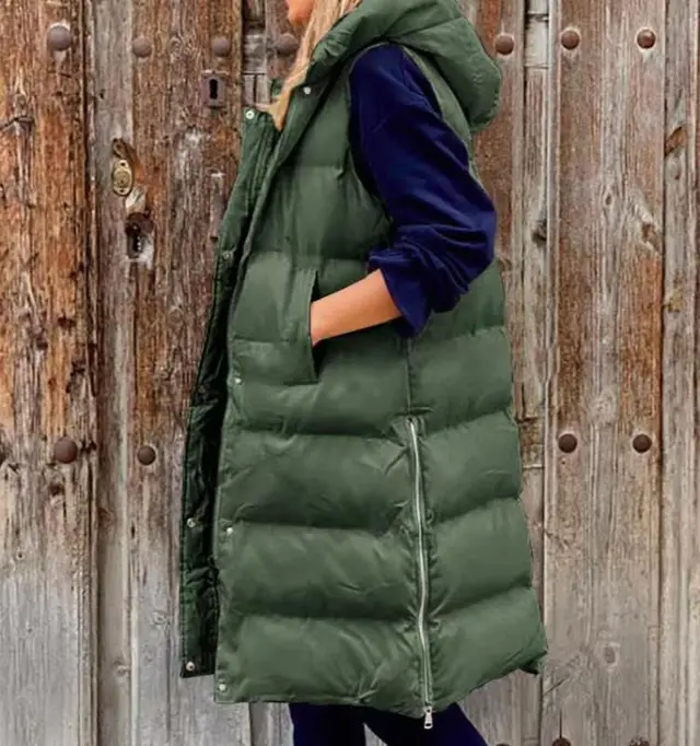 Pure Color Hooded Long Cotton Vest Casual Green - Shop at LoveMi
