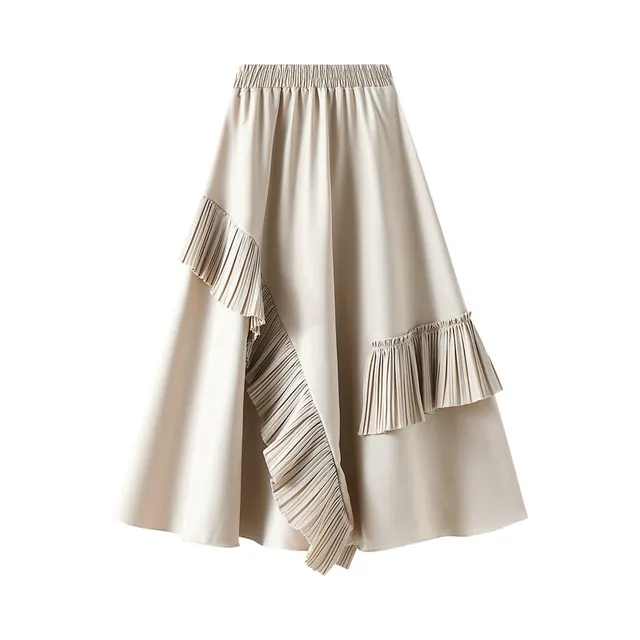 Mid length Slim And Large line A line Umbrella Skirt Apricot - Shop at LoveMi