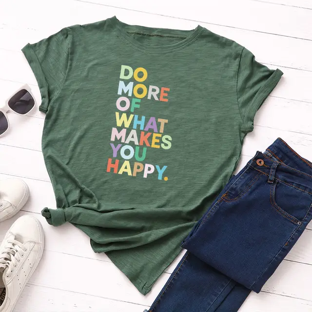 Women's Loose Round Neck Short sleeved T shirt With Letters Army Green - Shop at LoveMi