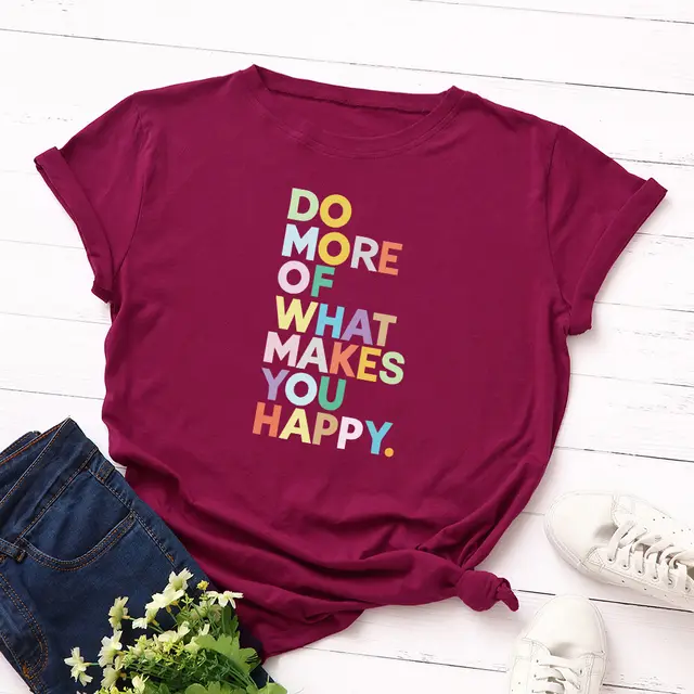 Women's Loose Round Neck Short sleeved T shirt With Letters Wine Red - Shop at LoveMi