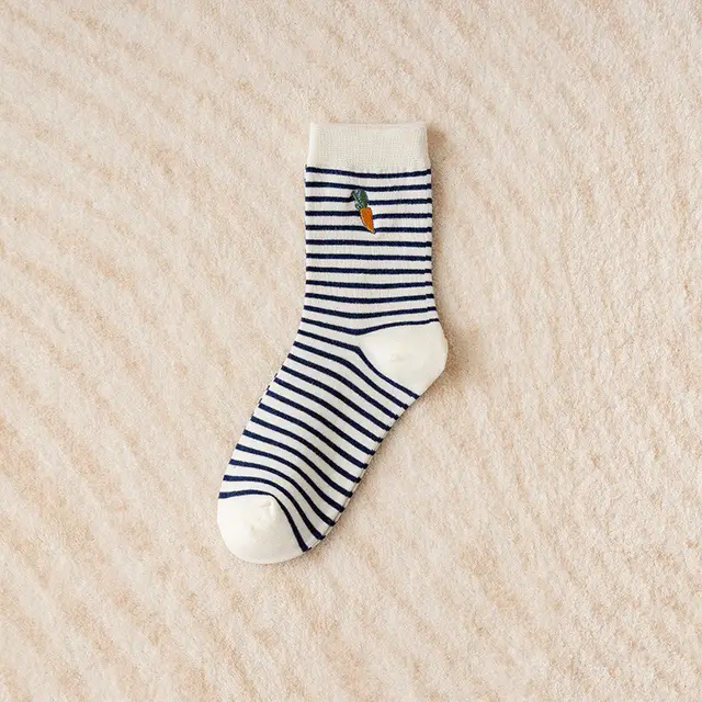 Cute Cartoon Striped Ladies In Tube Socks Ethnic Style Flowers Blue Carrot - Shop at LoveMi