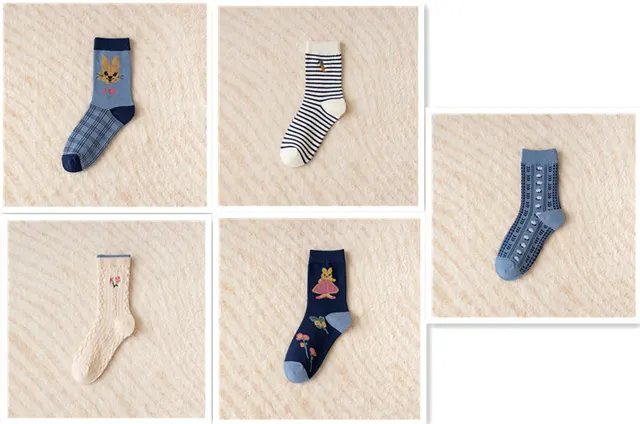 Cute Cartoon Striped Ladies In Tube Socks Ethnic Style Flowers Set - Shop at LoveMi