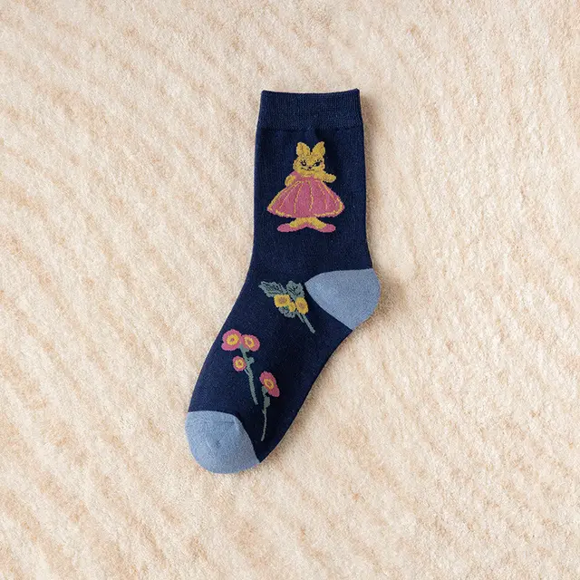 Cute Cartoon Striped Ladies In Tube Socks Ethnic Style Flowers The Flower Bunny Girl - Shop at LoveMi