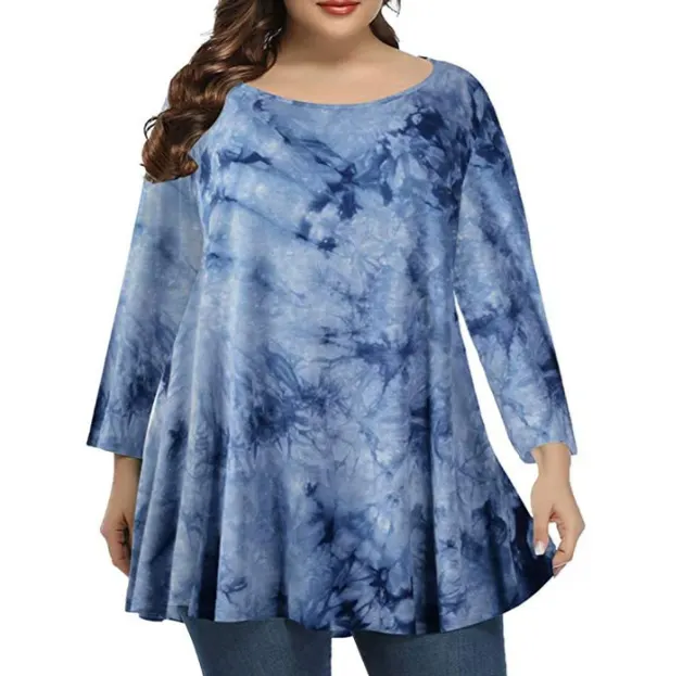 Beauty Fashion Print Round Neck Long Sleeve T shirt Blue - Shop at LoveMi