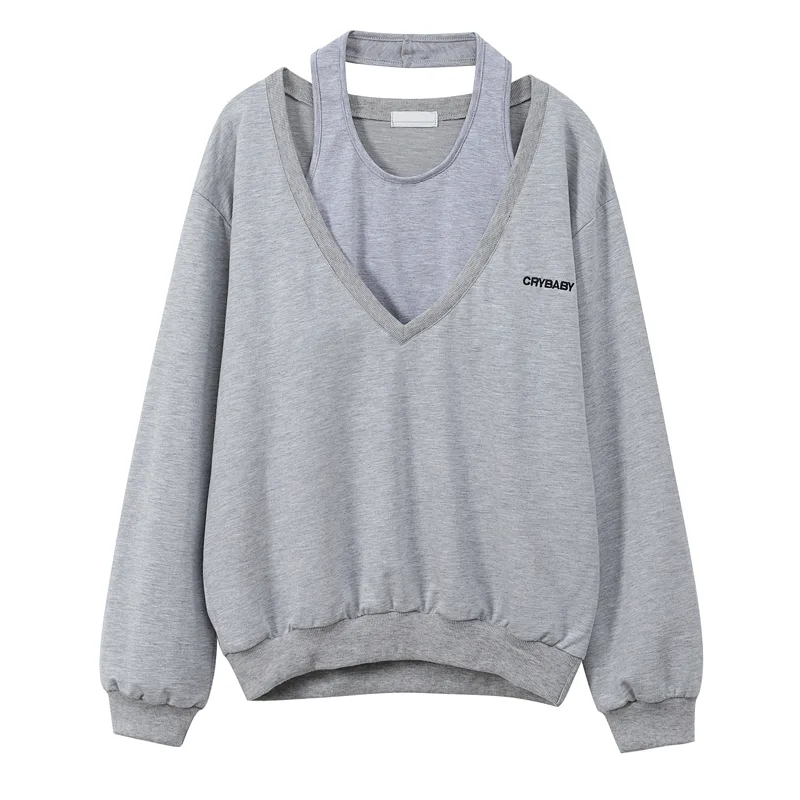 Grey V-neck Sweater Women's Design Sense Is Niche - Grey