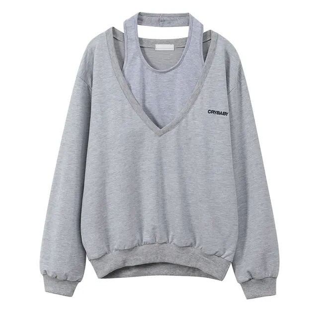 Grey V neck Sweater Women's Design Sense Is Niche Grey - Shop at LoveMi