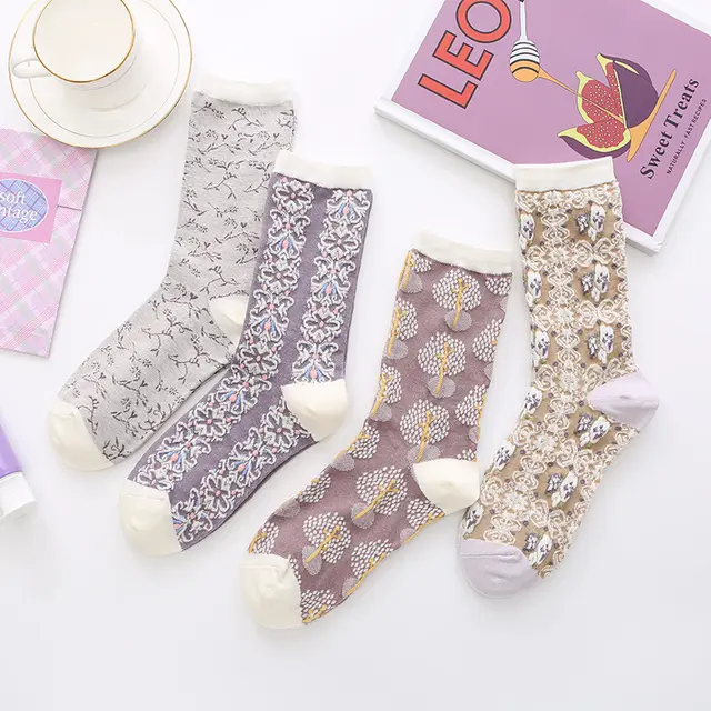 Fragrant High Tube Cotton Socks Trendy Mori Series Purple - Shop at LoveMi