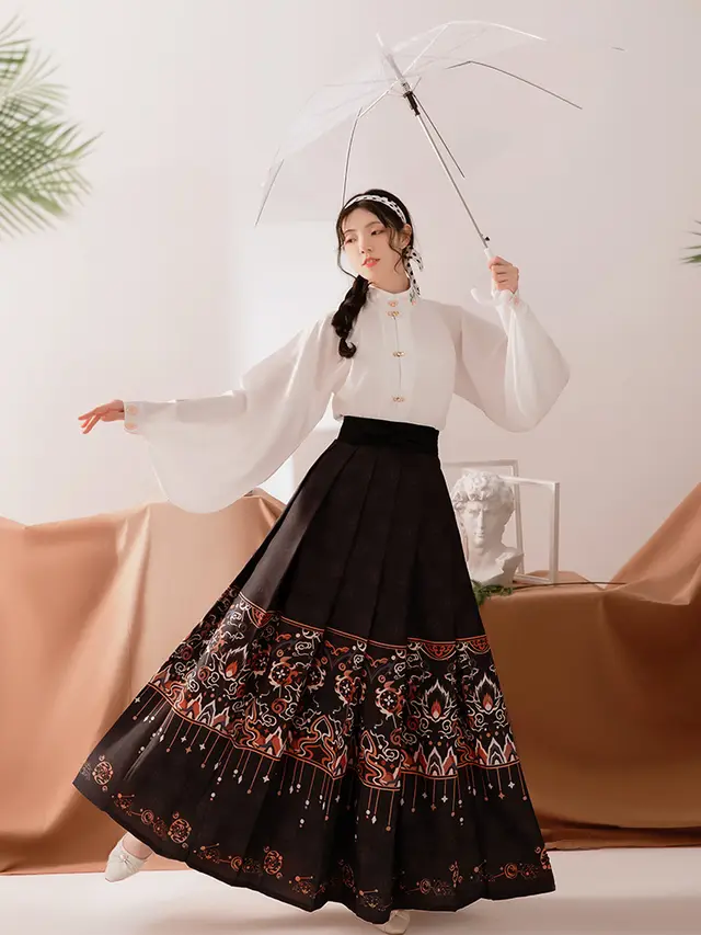 Ming made Stand up Collar Blouse And Pleated Skirt Art 1 Style - Shop at LoveMi