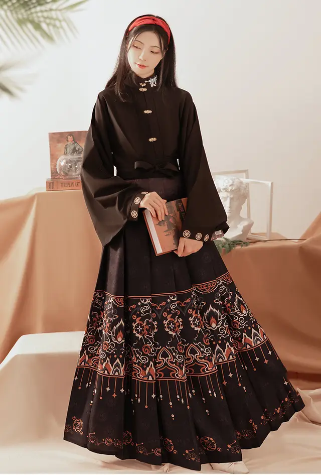 Ming made Stand up Collar Blouse And Pleated Skirt Art 4 Style - Shop at LoveMi