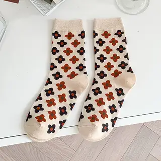 Socks Female Literary Fan In Tube Cotton - Be Covered With Flowers