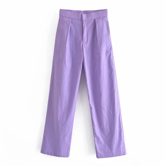 High Waist Solid Color Loose Straight Casual Pants Purple - Shop at LoveMi