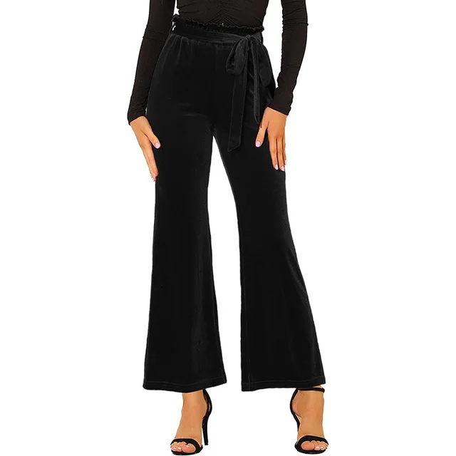 Solid Color Belted Pockets High Waist Elastic Yoga Pants Trousers Black - Shop at LoveMi