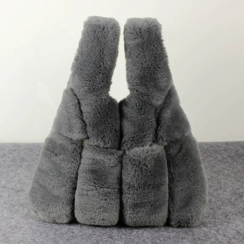 Girls Artificial Rex Rabbit Fur Tote Bag Grey - Shop at LoveMi