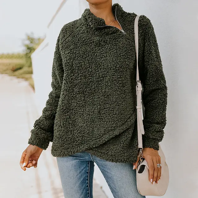 Women's Double sided Fleece Sweater Coat Army Green - Shop at LoveMi