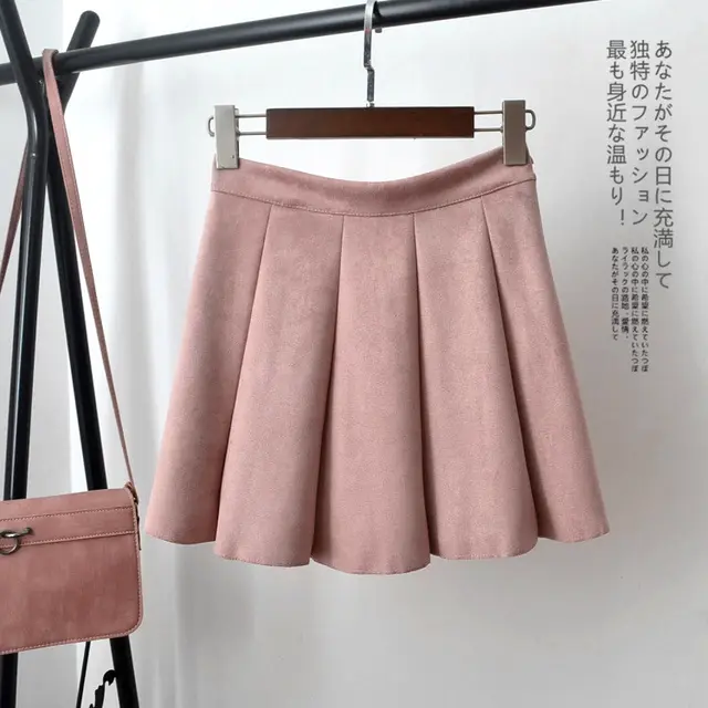Women's High Waist Pleated Deerskin Velvet A line Skirt Pink - Shop at LoveMi