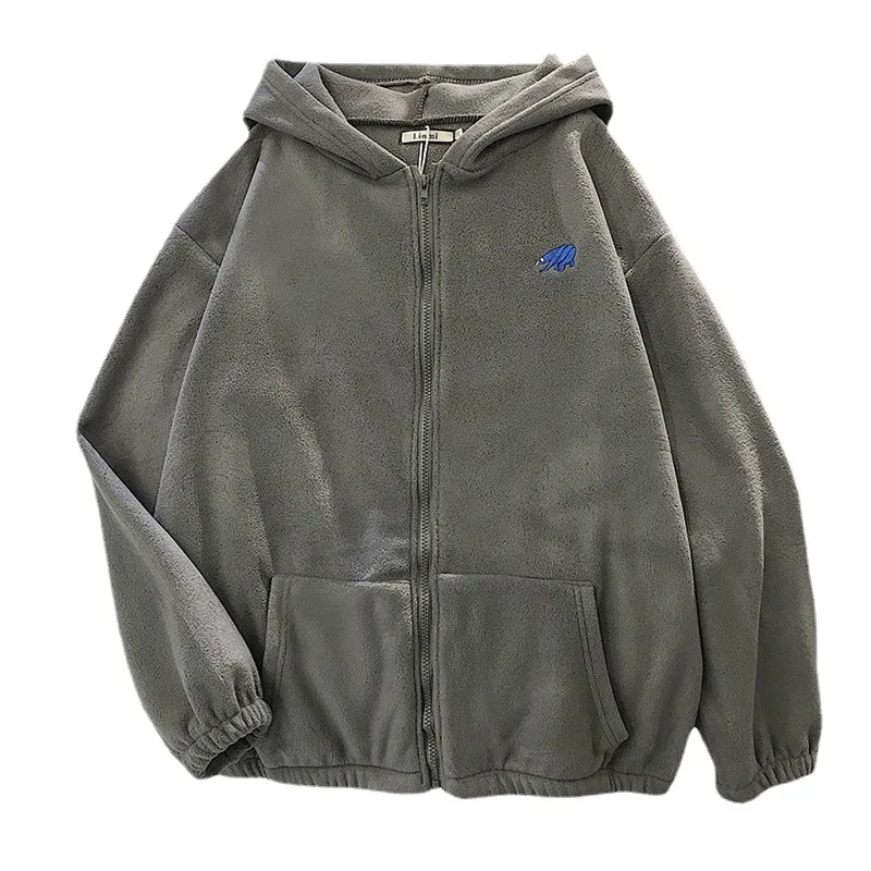 Coat Embroidered Cartoon Sweater Zipper Top Dark Grey - Shop at LoveMi