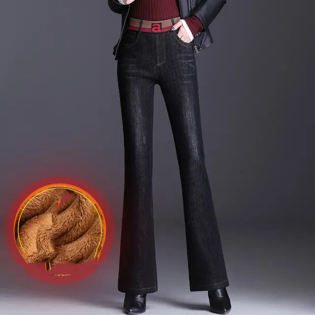 Women's Micro Flared Jeans High Waist Straight Pants Black Velvet - Shop at LoveMi