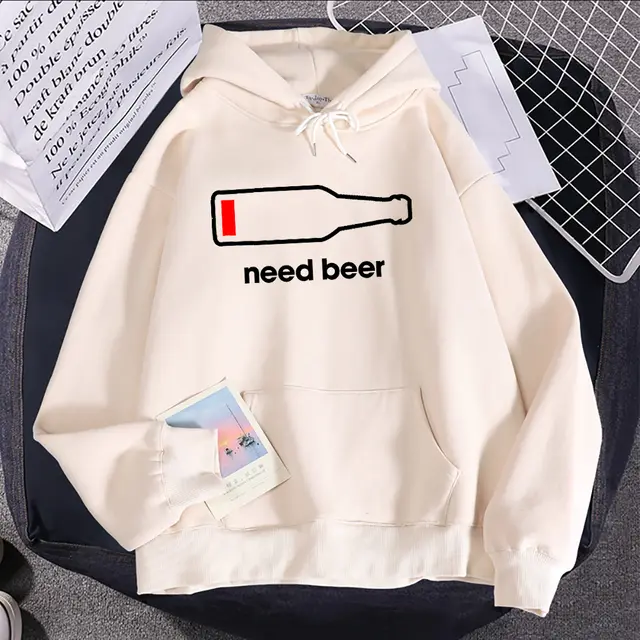 Breathable Casual Women's Hoodie Sweatshirt With Beer Print Beige - Shop at LoveMi
