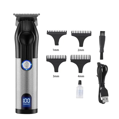 LCD Digital Display USB Charging Retro Oil Head Carving Hair Clipper Black And Silver Digital Displ - Shop at LoveMi