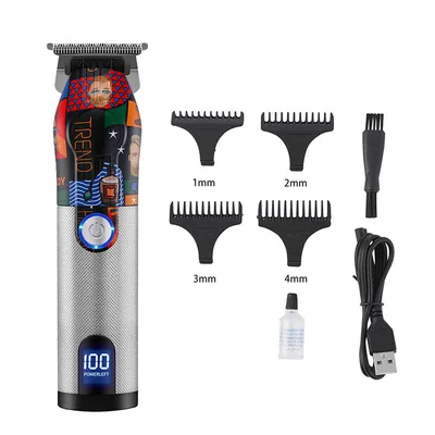 LCD Digital Display USB Charging Retro Oil Head Carving Hair Clipper Graffiti - Shop at LoveMi
