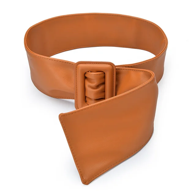 Women's Soft Wide Girdle Decorative Belt Leather Bag Buckle Skirt Brown - Shop at LoveMi