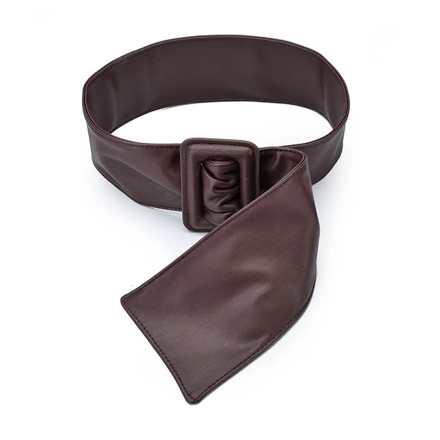 Women's Soft Wide Girdle Decorative Belt Leather Bag Buckle Skirt Coffee - Shop at LoveMi