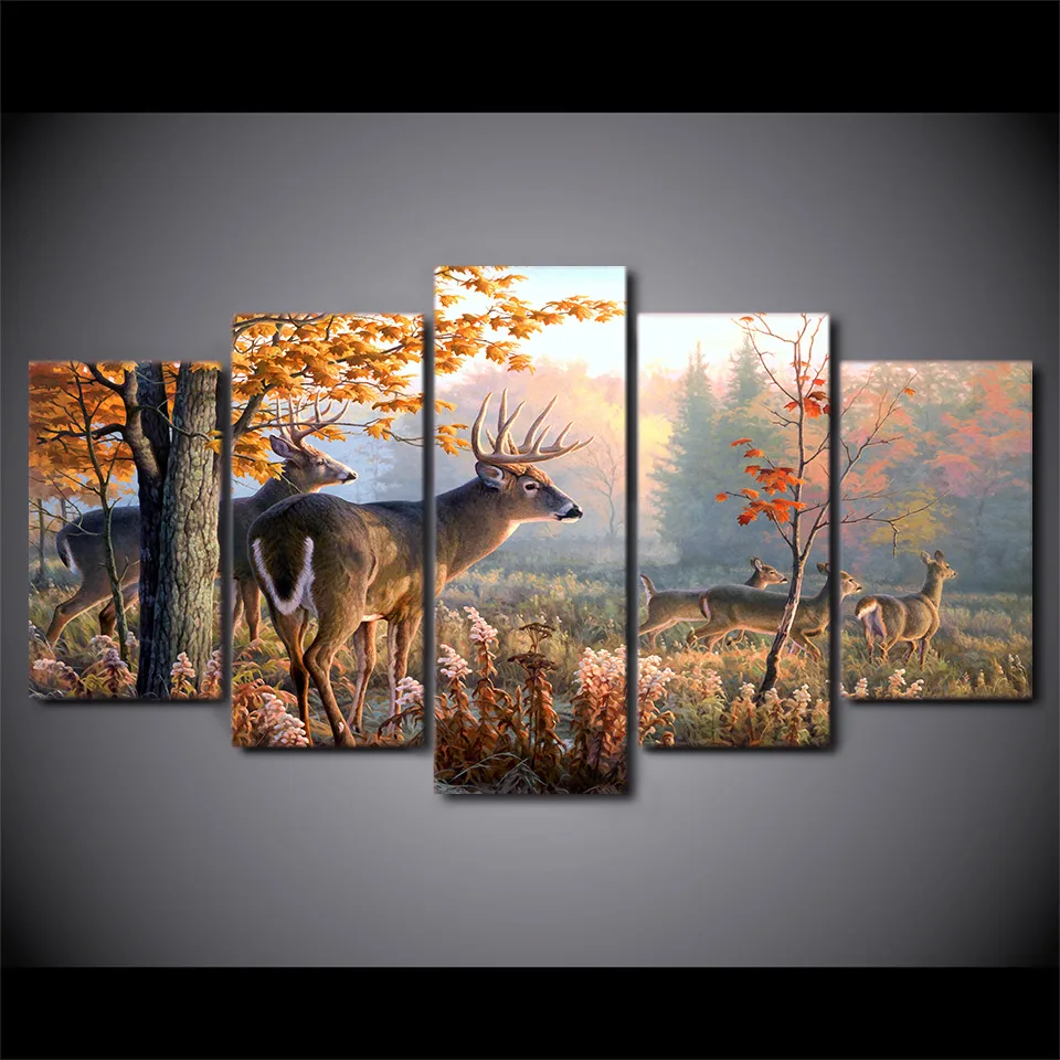 Canvas Modular Poster Forest Landscape Deer Home Decor Living Room Picture As Shown - Shop at LoveMi