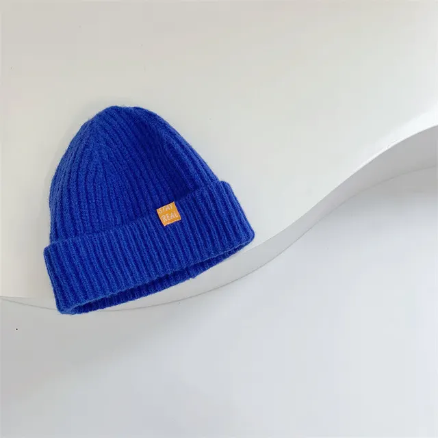 Girls' Knitted Sweater Hat Baby Warm Solid Color Curling Blue - Shop at LoveMi
