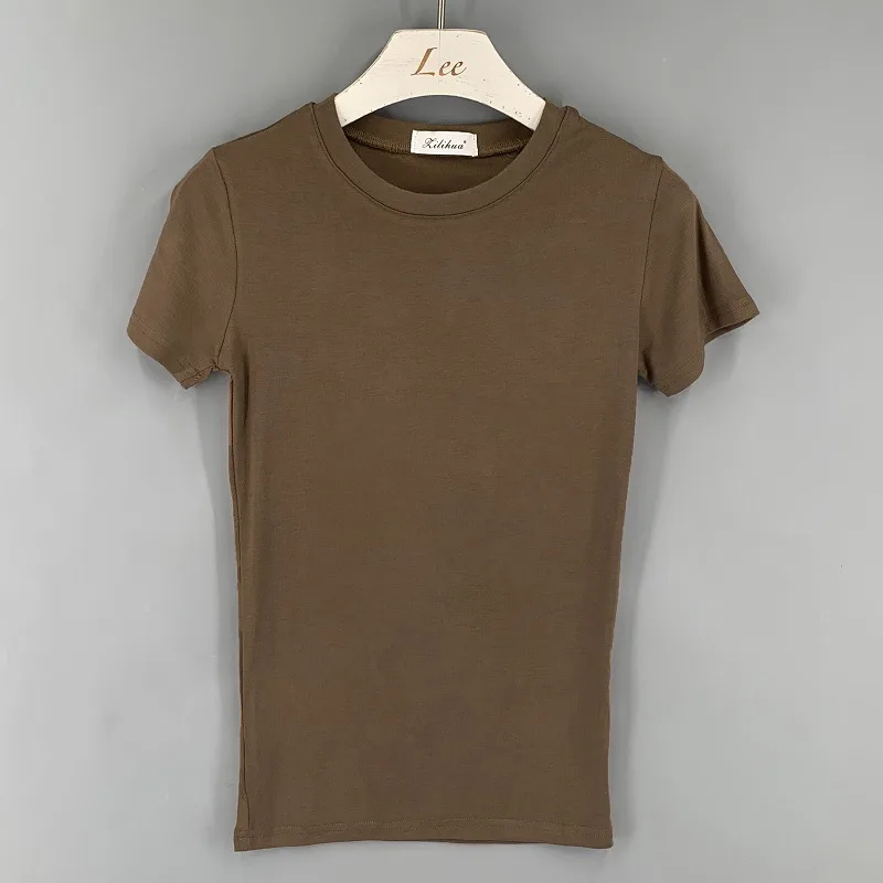 Sexy Skinny T-Shirt Stretch Comfortable Women's - Coffee