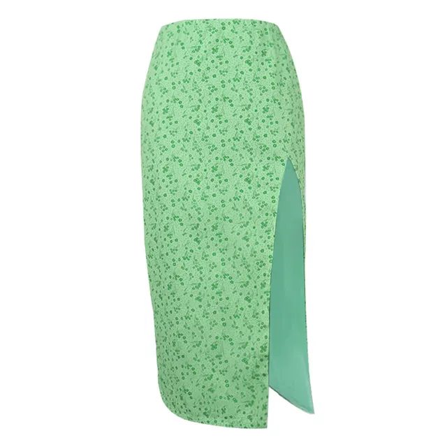 Women's Floral Thin Versatile High Slit Bag Hip Long Skirt Green - Shop at LoveMi