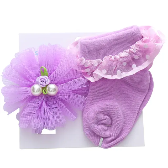Cute Princess Lace Baby Socks Headband Set Purple - Shop at LoveMi