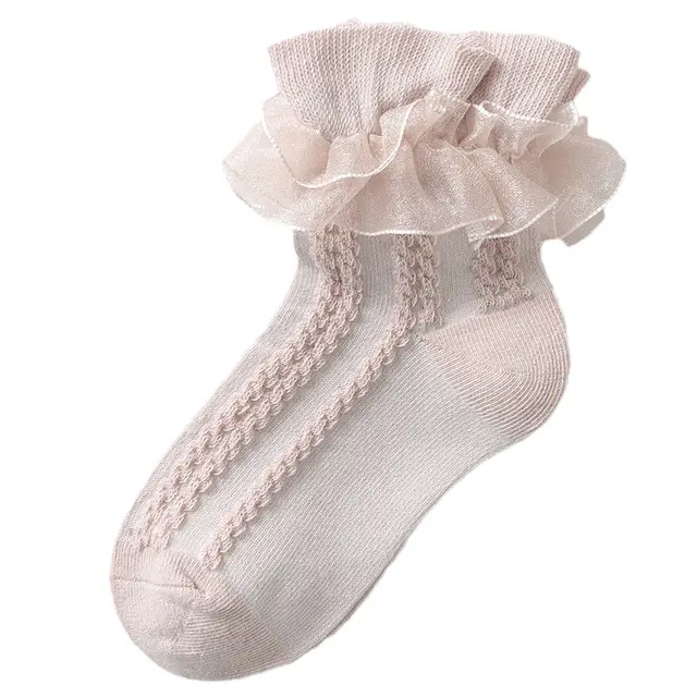 Girls' Double Layer Lace Socks Spring Autumn Winter Brown - Shop at LoveMi