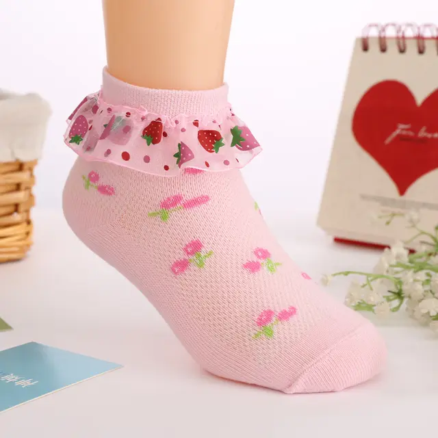 Mesh Summer Strawberry Socks Middle Tube Girls Pink - Shop at LoveMi