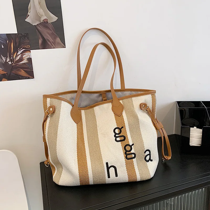 Canvas Bag Simple And Versatile Shoulder Tote Bag Brown - Shop at LoveMi