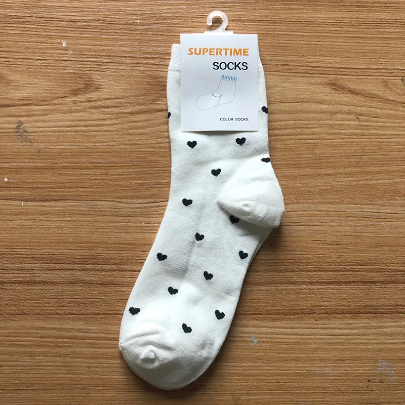 College Style Small Love Cotton Socks White Black Heart - Shop at LoveMi