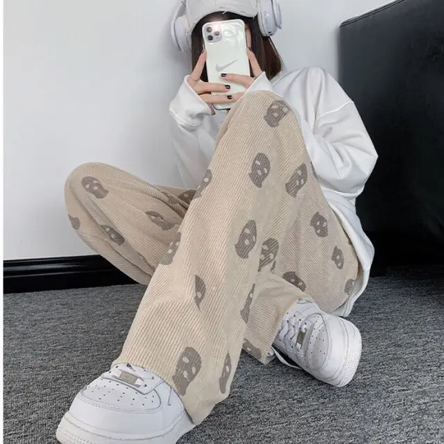 Women's Loose Straight Corduroy Casual Pants Khaki - Shop at LoveMi