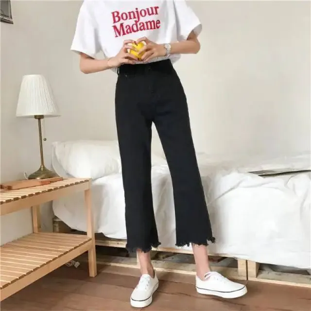 Women's Black Slit Jeans Women's High Waist Slim Fit Ripped Trousers Black - Shop at LoveMi