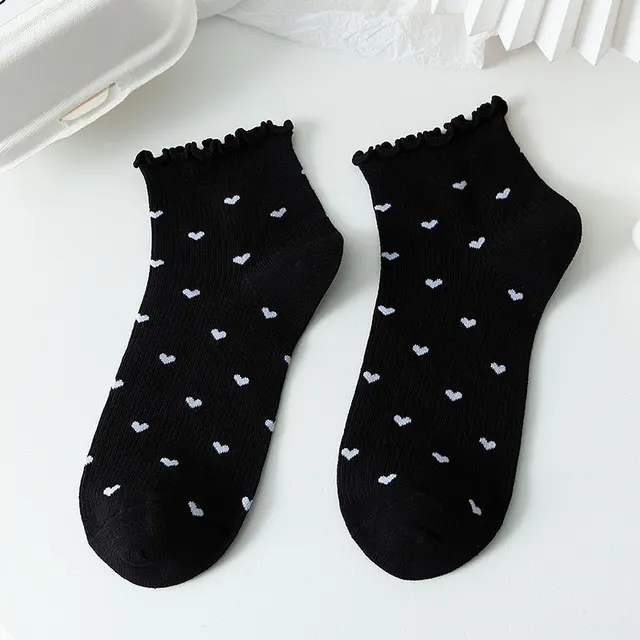 Women's Simple Japanese Lace Love Short Socks Black - Shop at LoveMi
