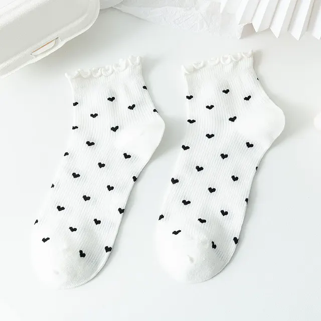 Women's Simple Japanese Lace Love Short Socks White And Black Heart - Shop at LoveMi