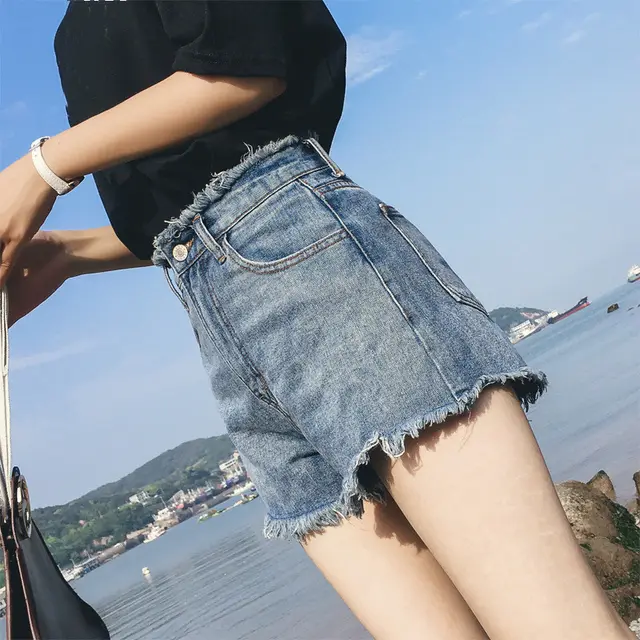 Women's Summer Loose High Waist Denim Shorts Blue - Shop at LoveMi