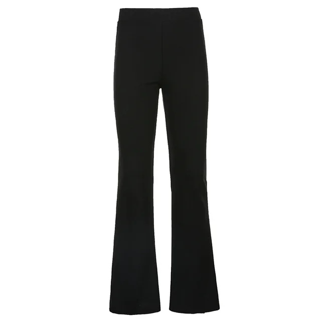 Basic Solid Color High Waist Slim Micro Flared Casual Pants Women Black - Shop at LoveMi