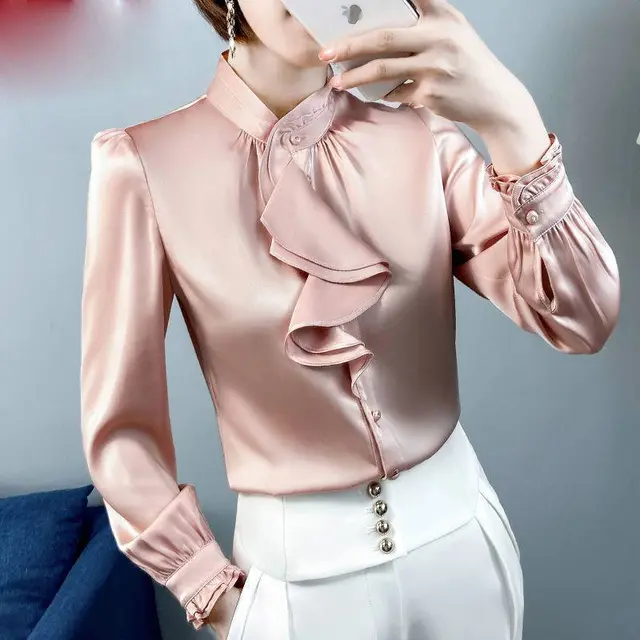 Satin Shirt Ladies New Fashion Bottoming Top Pink - Shop at LoveMi