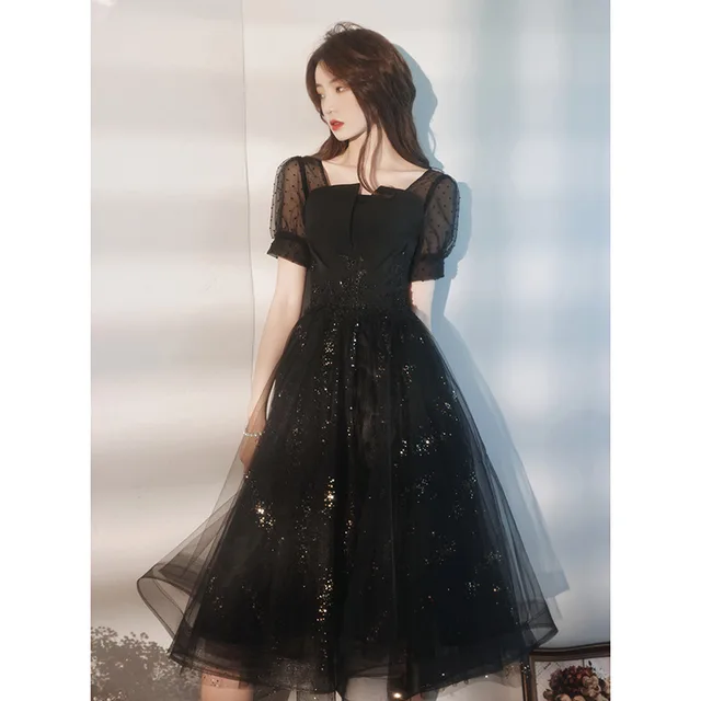 Black Sparkly Lace Cocktail Mini Prom Dress Evening Dress Black - Shop at LoveMi