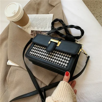 Women's Houndstooth Small Square Fashion Design Bag Black - Shop at LoveMi