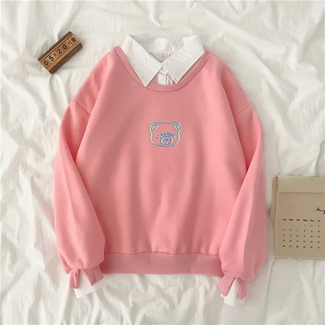 Autumn And Winter Korean Style Loose Ins Plus Velvet Thick Top Pink - Shop at LoveMi