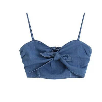 Denim Inner Camisole Women's All match Summer New Bow Short Outer Top Blue - Shop at LoveMi