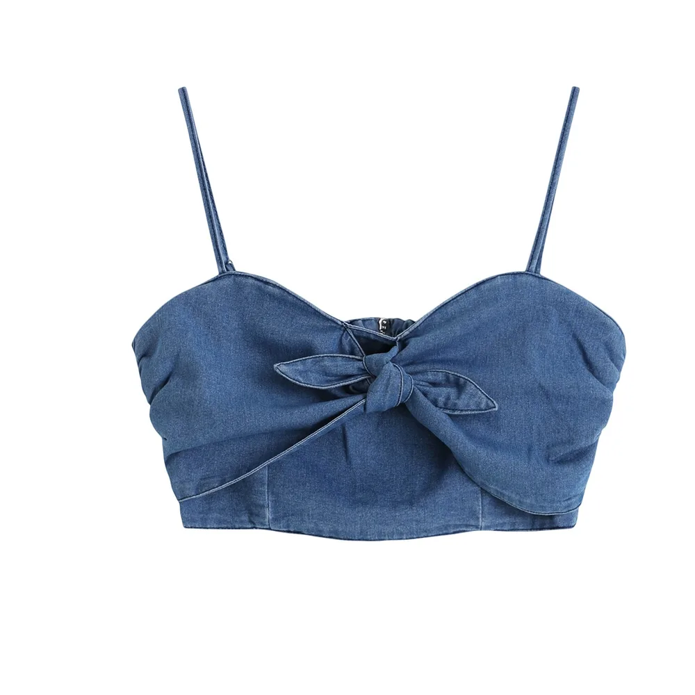 Denim Inner Camisole Women's All match Summer New Bow Short Outer Top Blue - Shop at LoveMi