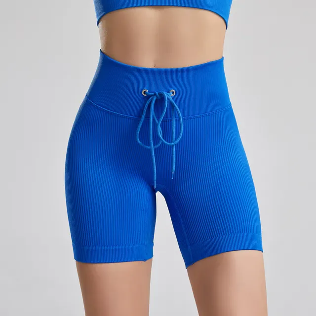Threaded Drawstring Yoga Short Plus Size Workout Pants Blue - Shop at LoveMi